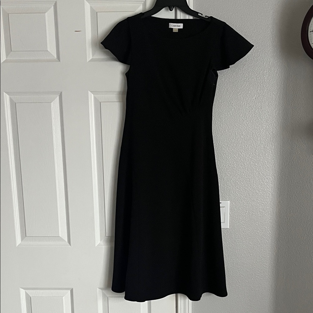 Calvin Klein Black Midi Dress with Flutter Sleeves